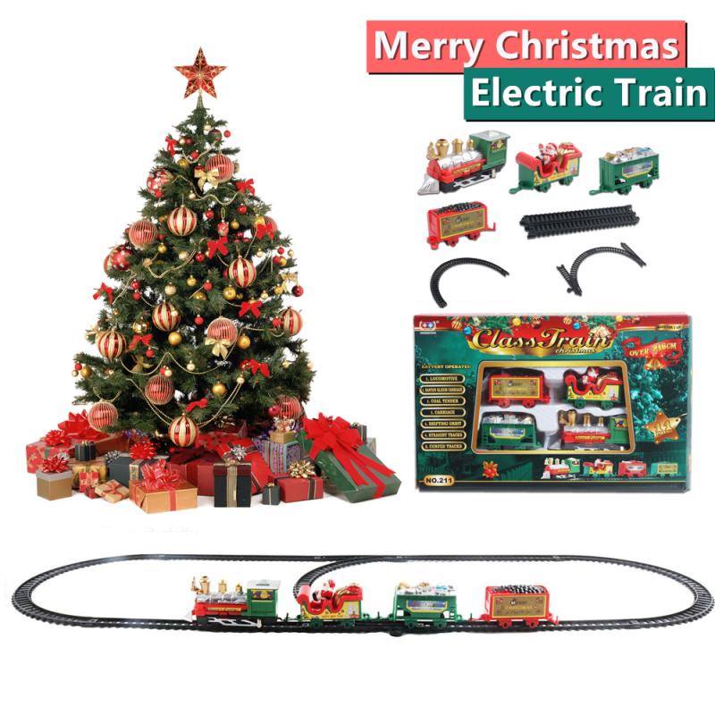크리스마스 전기 기차 장난감, 음악 레이싱 트랙 없는 철도 장난감 자동차, 산타 클로스 크리스마스 장식, 미니 기차 모델 장난감
